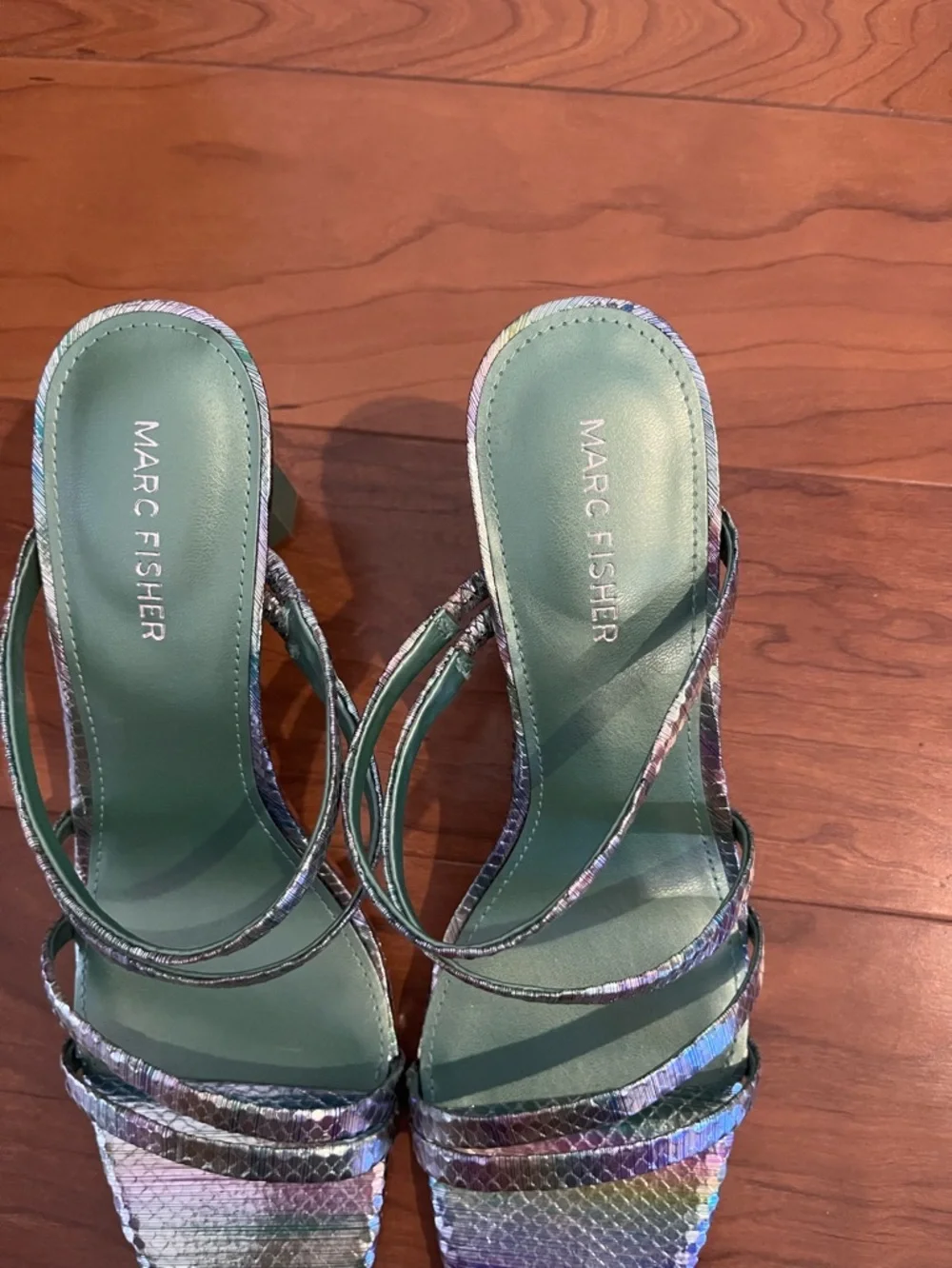 Marc Fisher Women’s Kristin Slip On Strappy Heeled Sandals Size 8M Multi Color